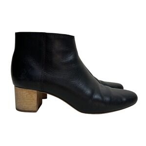 Madewell Lucien Boot Black Leather Ankle Wood‎ Block Heel Side Zip Women's 9